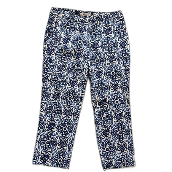 Milly patterned crop pants navy blue blue white size 4 - Picture 1 of 6